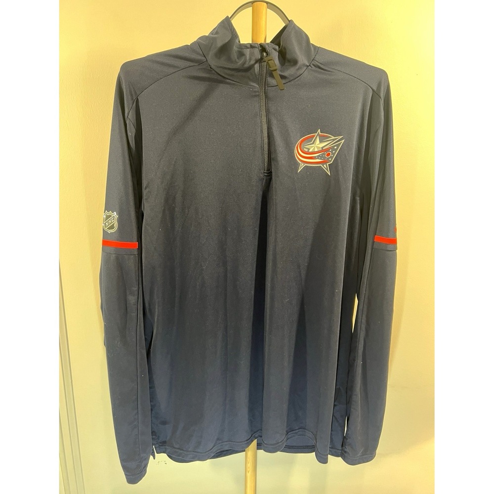 adidas Columbus Blue Jackets 1/4 Zip Pullover Mens L Navy NHL Hockey 2017